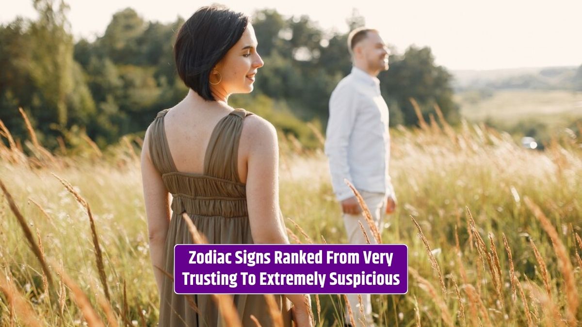 Couples' happiness and trust levels vary based on their zodiac signs, ranging from very trusting to extremely suspicious.